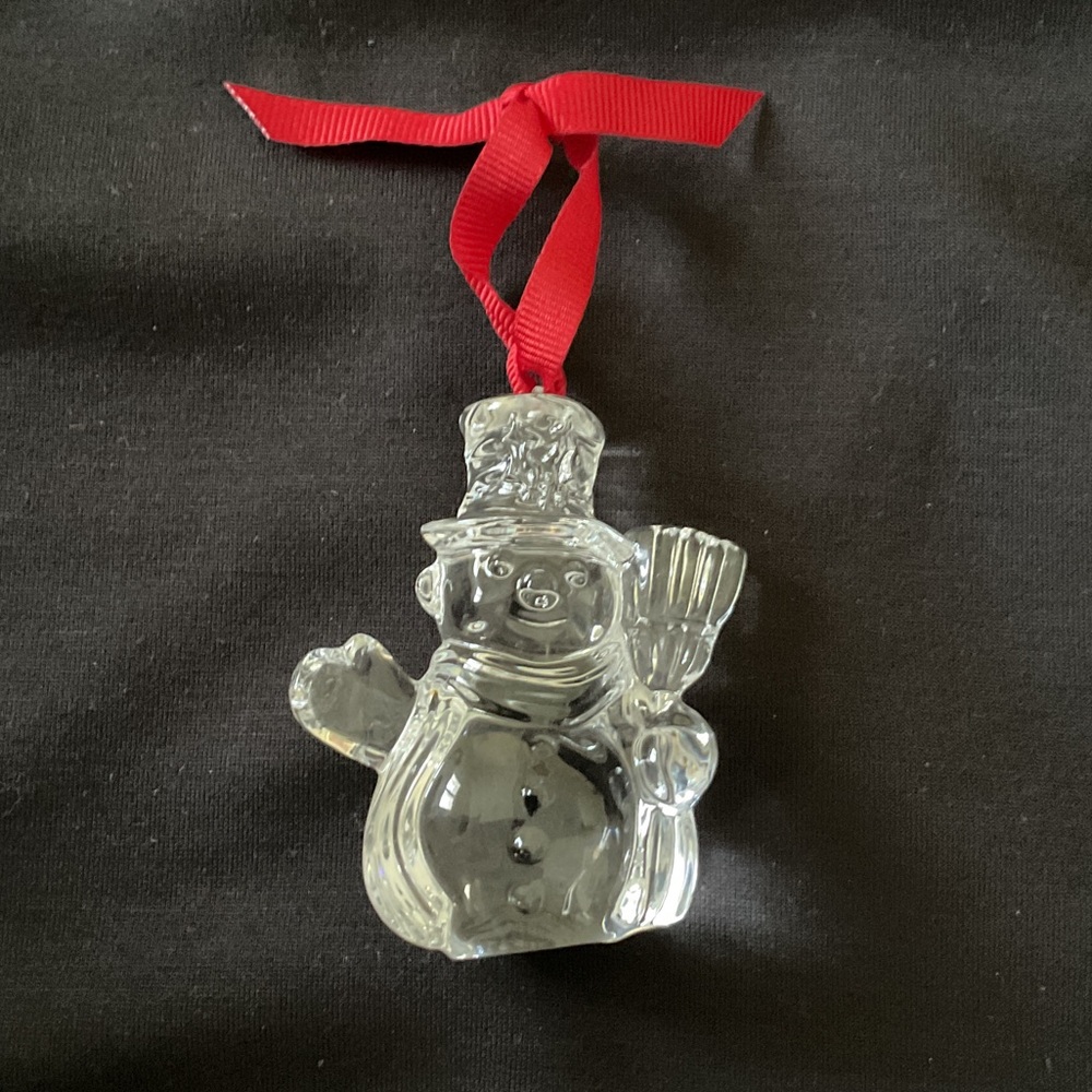 Elegant Crystal Snowman Ornament with Red Ribbon